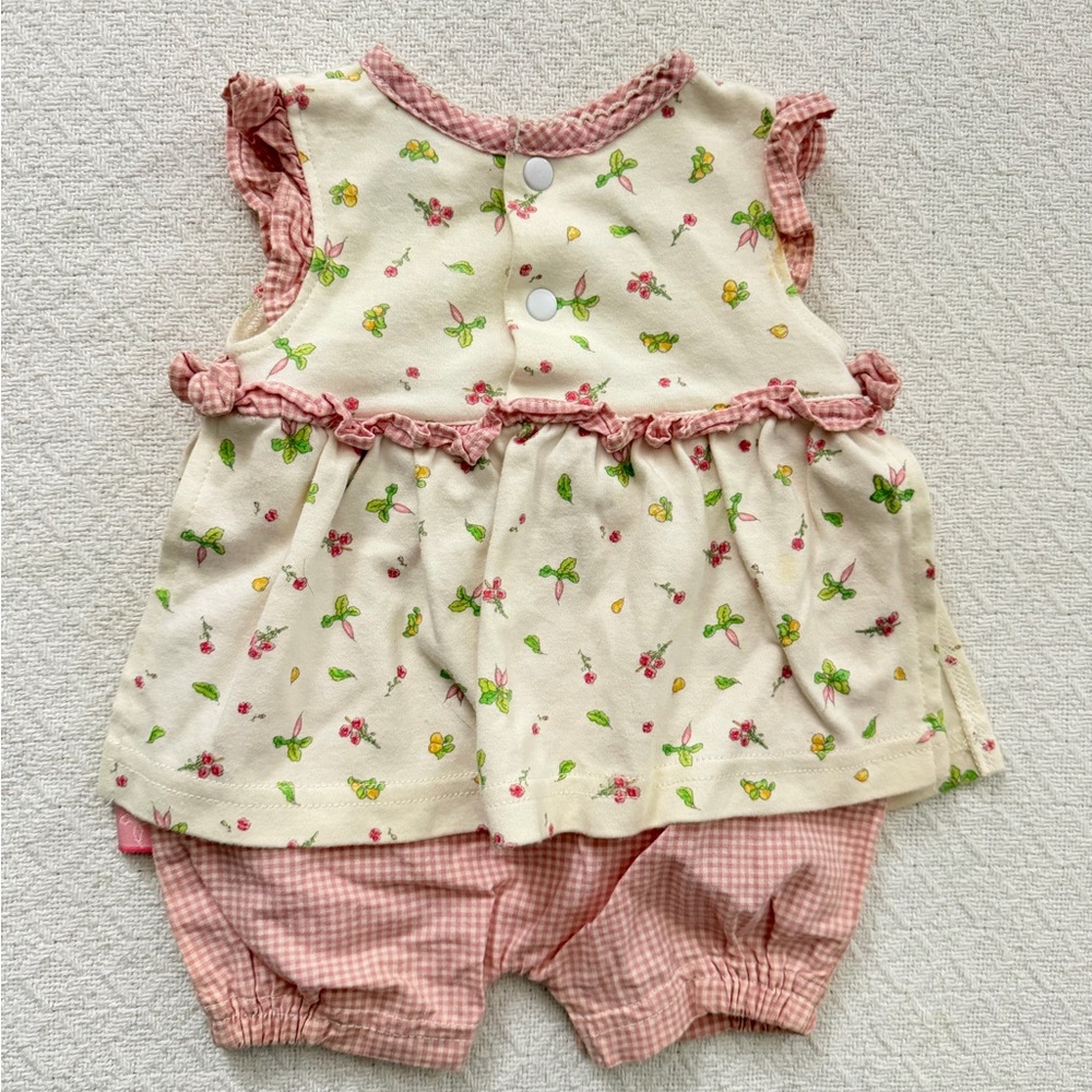 Peter Rabbit Beatrix Potter Embroidered Floral Pink and White Gingham Romper - Picture 4 of 6